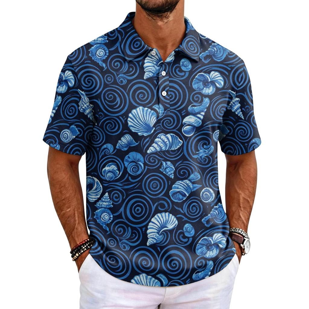 Men's Polo Shirt Short Sleeve Relaxed Fit Casual Top with Hawaiian Style Print and Lightweight Fabric for Daily Wear