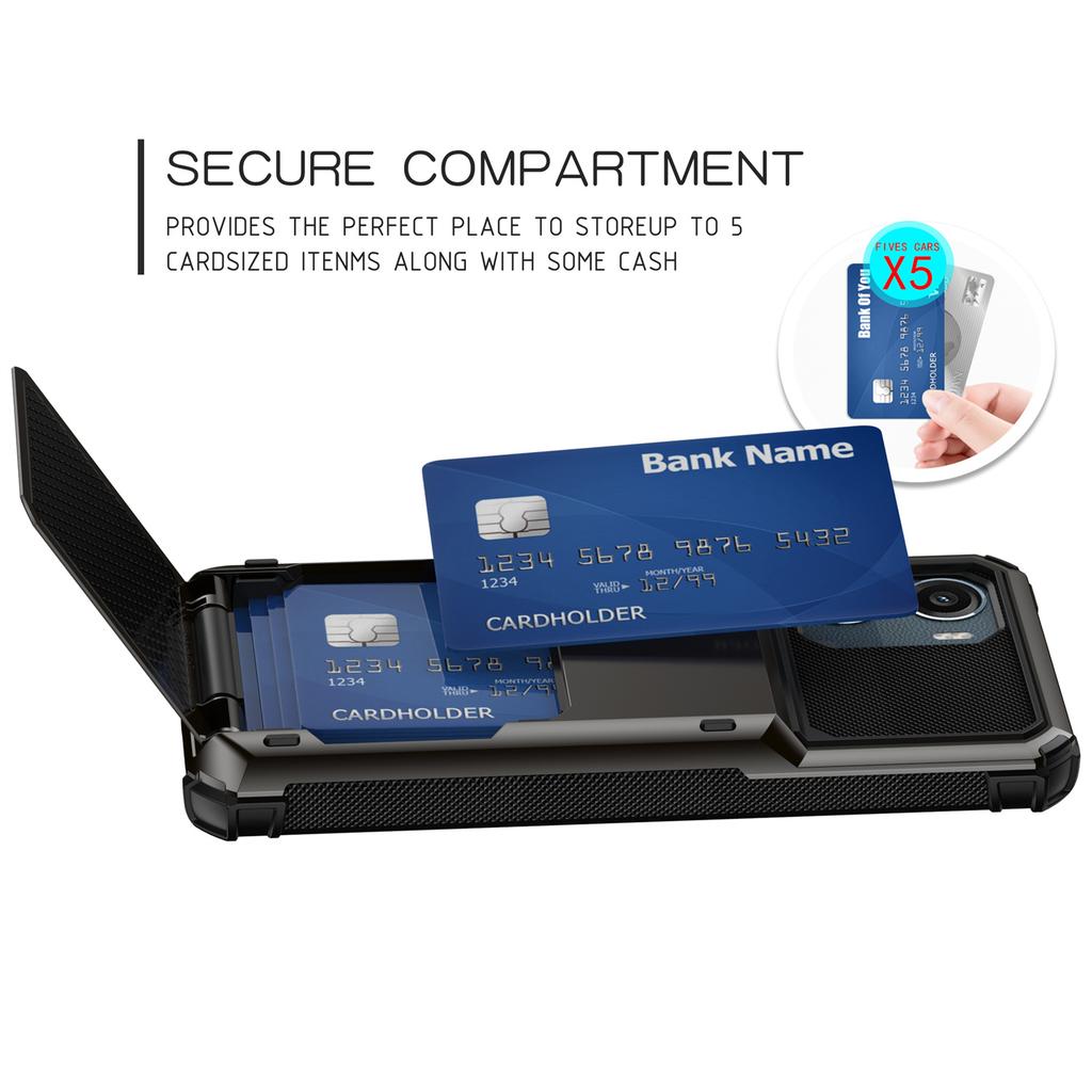 For Motorola Moto E15 4G Case PC+TPU Dual Layer Back Phone Cover with Card Holder