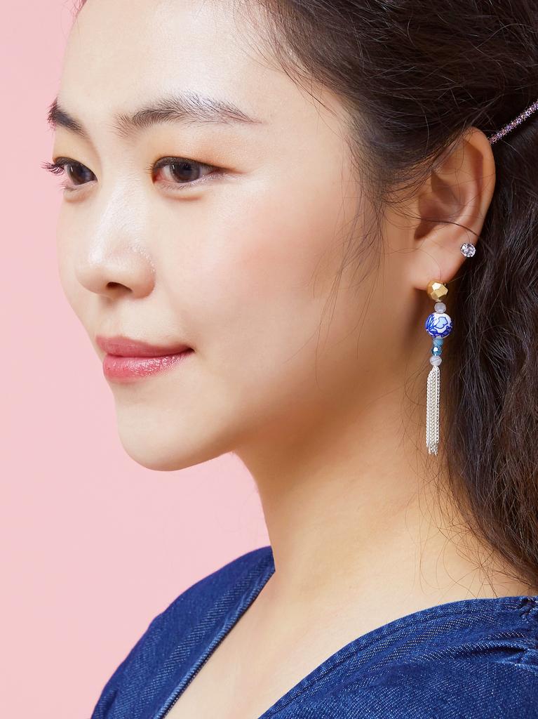 Lazy N Crazy Blue Ceramic Tassel Earrings
