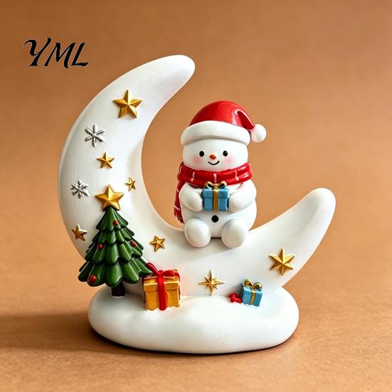 Holiday Party Supplies Christmas Moon Night Light with Santa Claus, Resin Decoration Warm LED Atmosphere Lighting Glow, Tabletop Ornament for