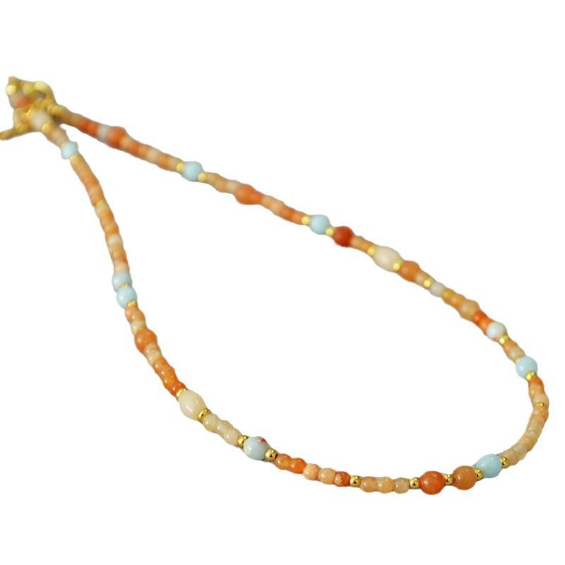 Niche Design Retro Orange Natural Stone Beaded Simple Temperament Commuter Necklace Collarbone Chain
