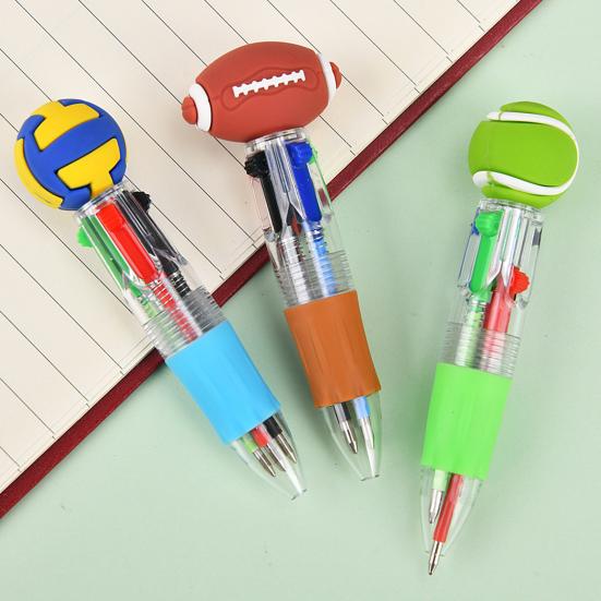 2Pcs Retractable Ballpoint Pen Cartoon Sports Ball 4-Color Mini Journal Pen with Football Basketball