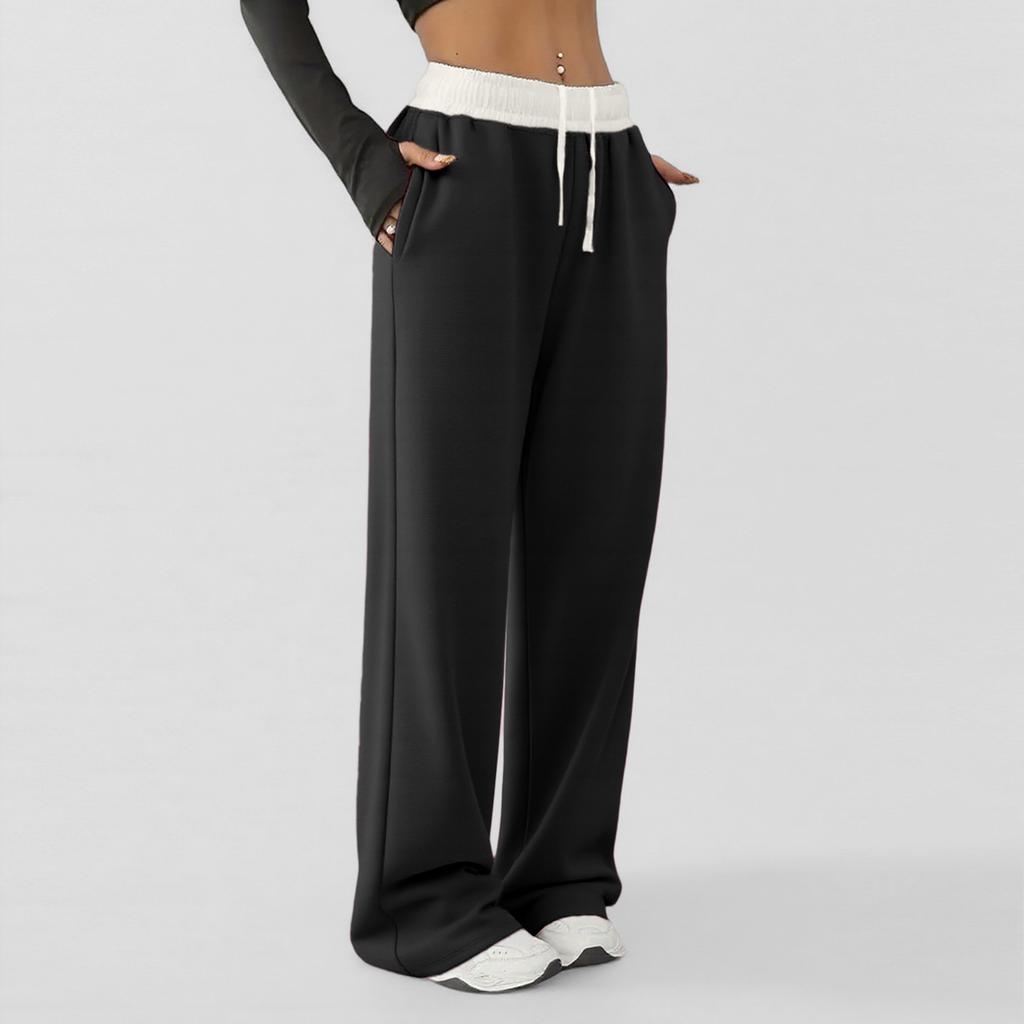New Women's Color Block Drawstring Wide Leg Sweatpants, Loose Fit Casual Joggers with Elastic Waist for Yoga, Lounge and Street Style
