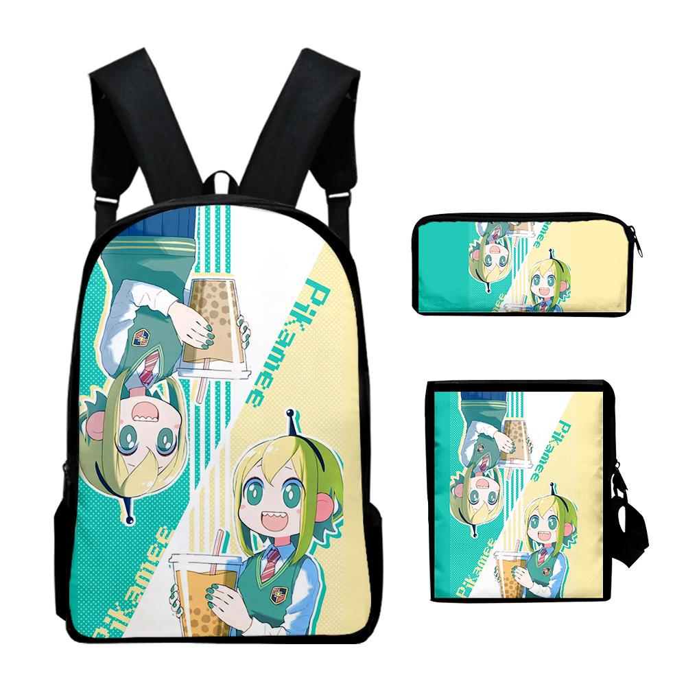 Popular Novelty Pikamee Anime 3D Print 3pcs/Set Pupil School Bags Laptop Daypack Backpack Inclined Shoulder Bag Pencil Case