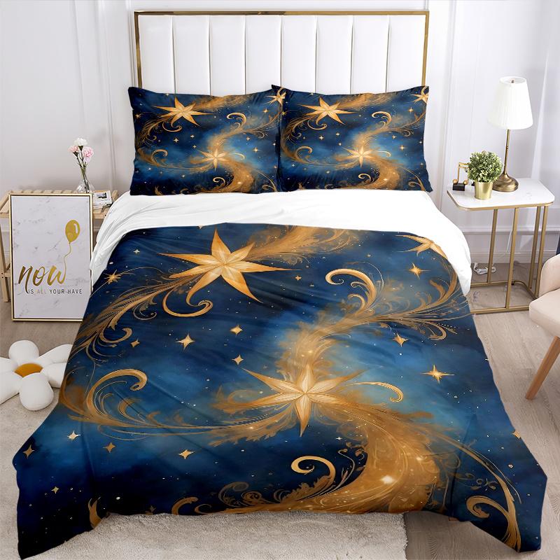 3pcs Golden Celestial Dance Bedding Set, Includes Quilt Cover and Pillowcases, Suitable for All Seasons