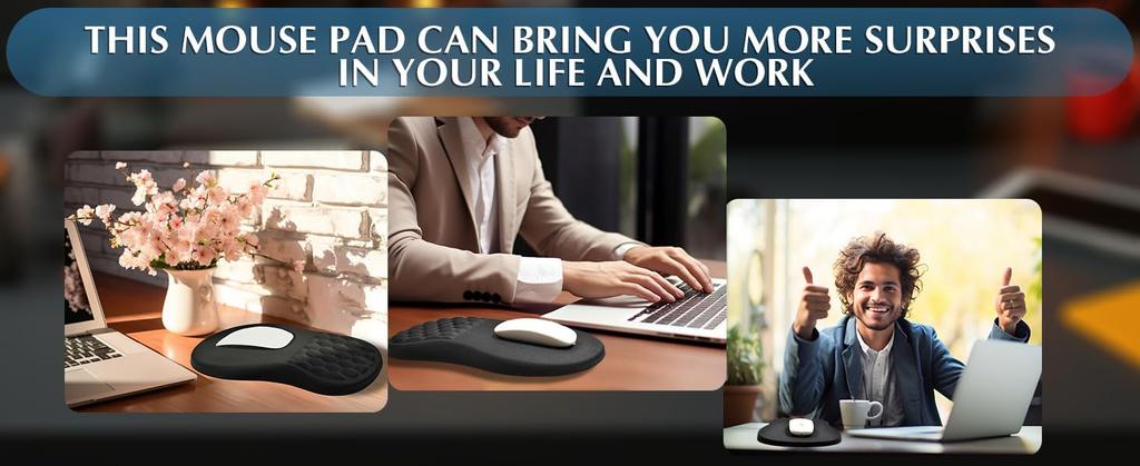 Ergonomisches Memory-Schaum-Mauspad mit Handgelenkstütze, Massage-Gel-Pad, rutschfester PU-Boden zur Linderung von Handgelenkschmerzen, Schwarz