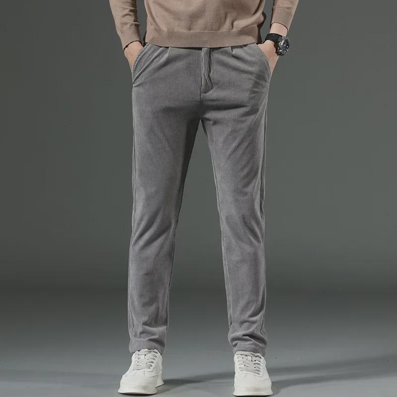 "Pantalon en velours côtelé coupe slim droite pour homme - Rayé, Décontracté et Business, Vêtement d'automne/hiver pour papa"