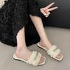 French Small Fragrant Style Slippers Women's Summer Wear New Internet Celebrity Fashion Rhinestone Flat Bottom Beach Sandals
