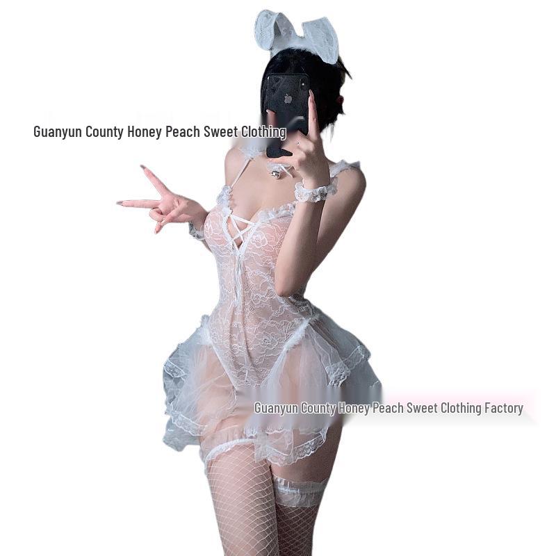 Alluring Bunny Girl Lace Lingerie Bodysuit - See-Through, Open Crotch Christmas Temptation