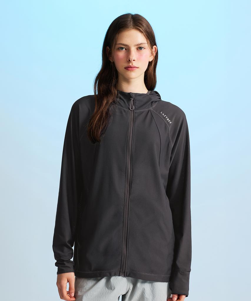 Leijibi Tech Flow Hydro Performance Loose Fit Hooded Zip-Up Rash Guard W Charcoal