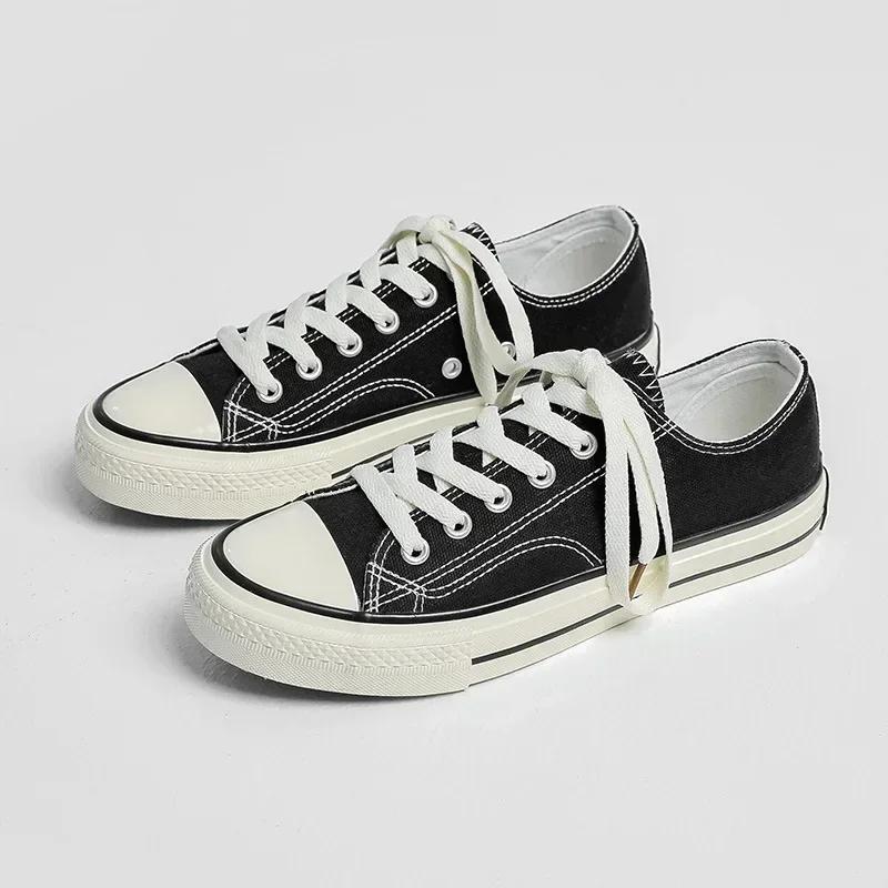 Fashion New Arrival Summer Fashion Women Flats Shoes All Black White Red Casual Shoes Womens Canvas Sneakers Lace-Up Shoes