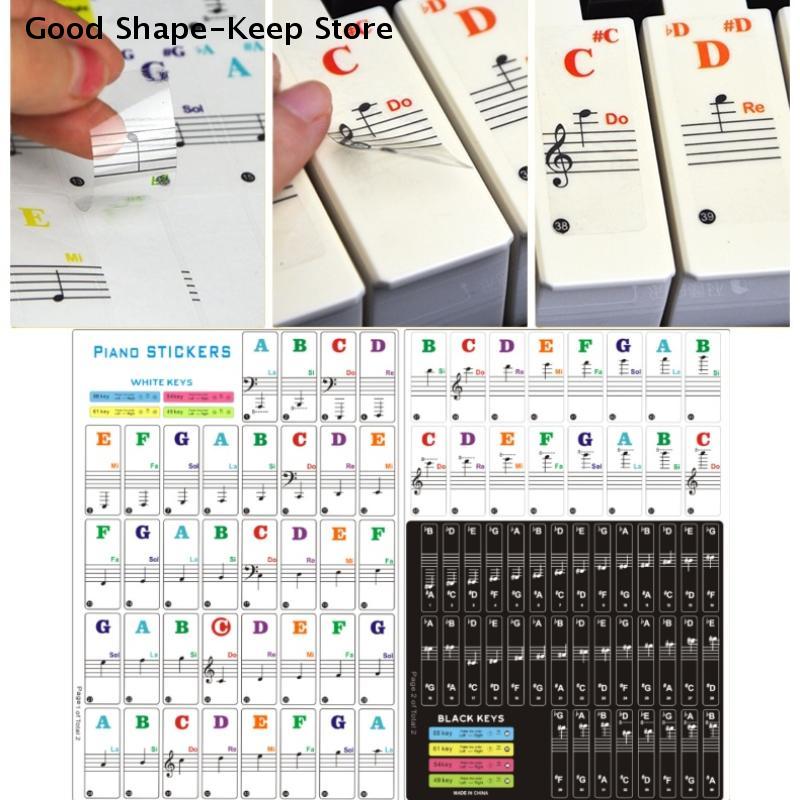 1 Conjunto de Adesivos de Piano com Letras para Iniciantes 88/61/54/49 Teclas Com Etiquetas Coloridas Removíveis para Notas Adesivos de Teclado de Piano