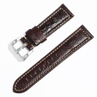 Vintage Crazy Horse Genuine Leather Watch Strap 22mm, Embossed Top Layer Cowhide Sport Band for Panerai