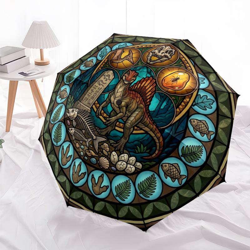 Prehistoric Glass pattern umbrella, portable and foldable design, 8 ribs, a casual accessory for Halloween, Christmas, and birthday gifts.