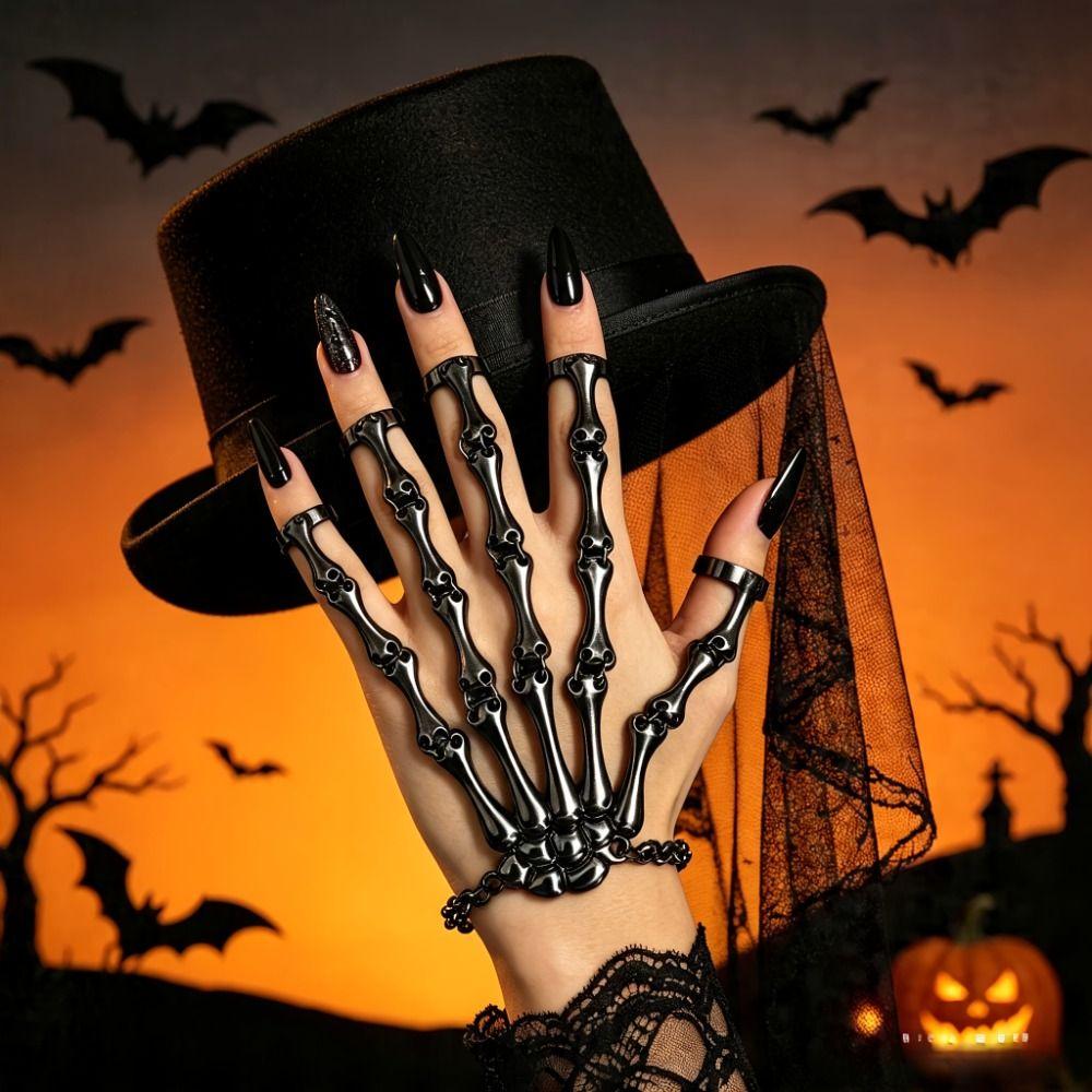 Adjustable Finger Ring Bracelet Metal Skeleton Bracelets Halloween Hand Bone Bracelet Party
