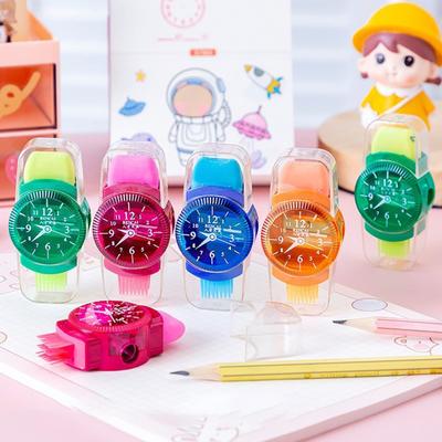 6Pcs Student Pencil Sharpener 3 In 1 Watch Shape Random Colors Pencil