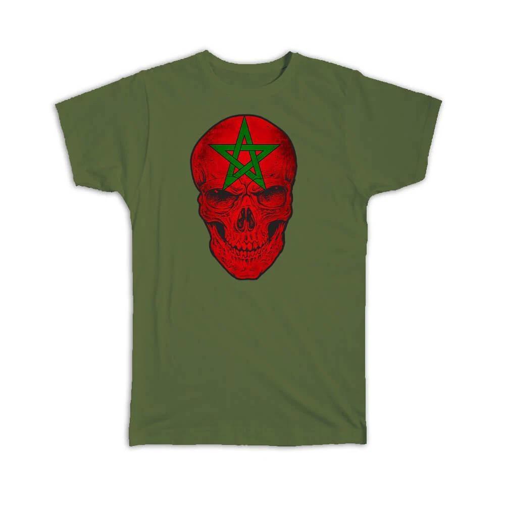 Gift T-Shirt : Morocco Flag Skull Moroccan National Colors M