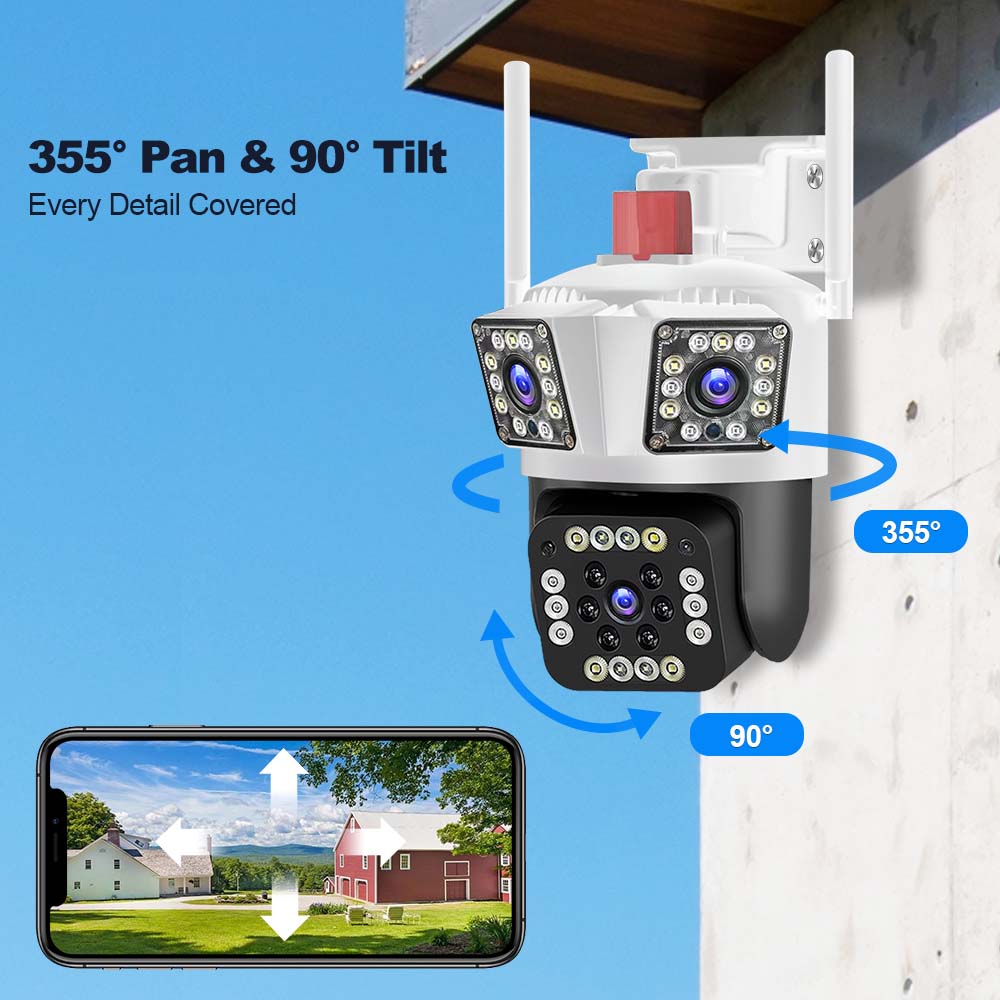 WiFi IP 12MP 6K Three Lens 8X Zoom Surveillance AI Tracking Protection Outdoor Security Camera CCTV Cam