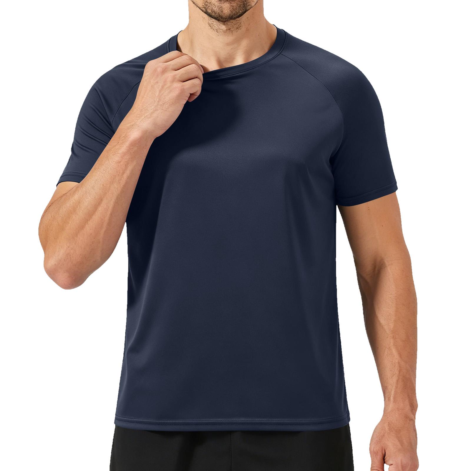 Men s Summer Round Neck Short Sleeved Men s Fitness Sports Short Sleeved S тёмно-синий
