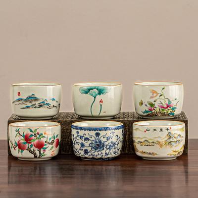 New Chinese-Style Ceramics Can Be Raised Open Film Ru Kiln Straight Mouth Cup Single Product Series Teacup Underglaze Color Tea Set Tea Cup Cup