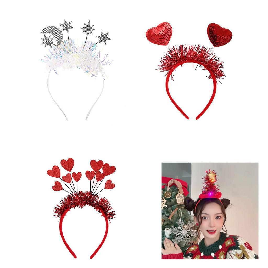 Valentines Day Cute Love Heart Headband Sequins Love Head Bopper Hair Hoop for Party Props Holiday Costume Accessory