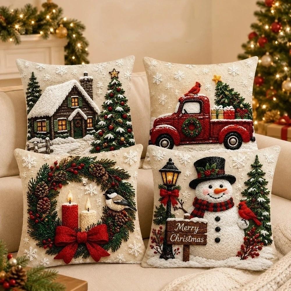 Soft Christmas Pillow Covers 2D Printed Xmas Pillowslip Xmas Throw Cushion Case Car
