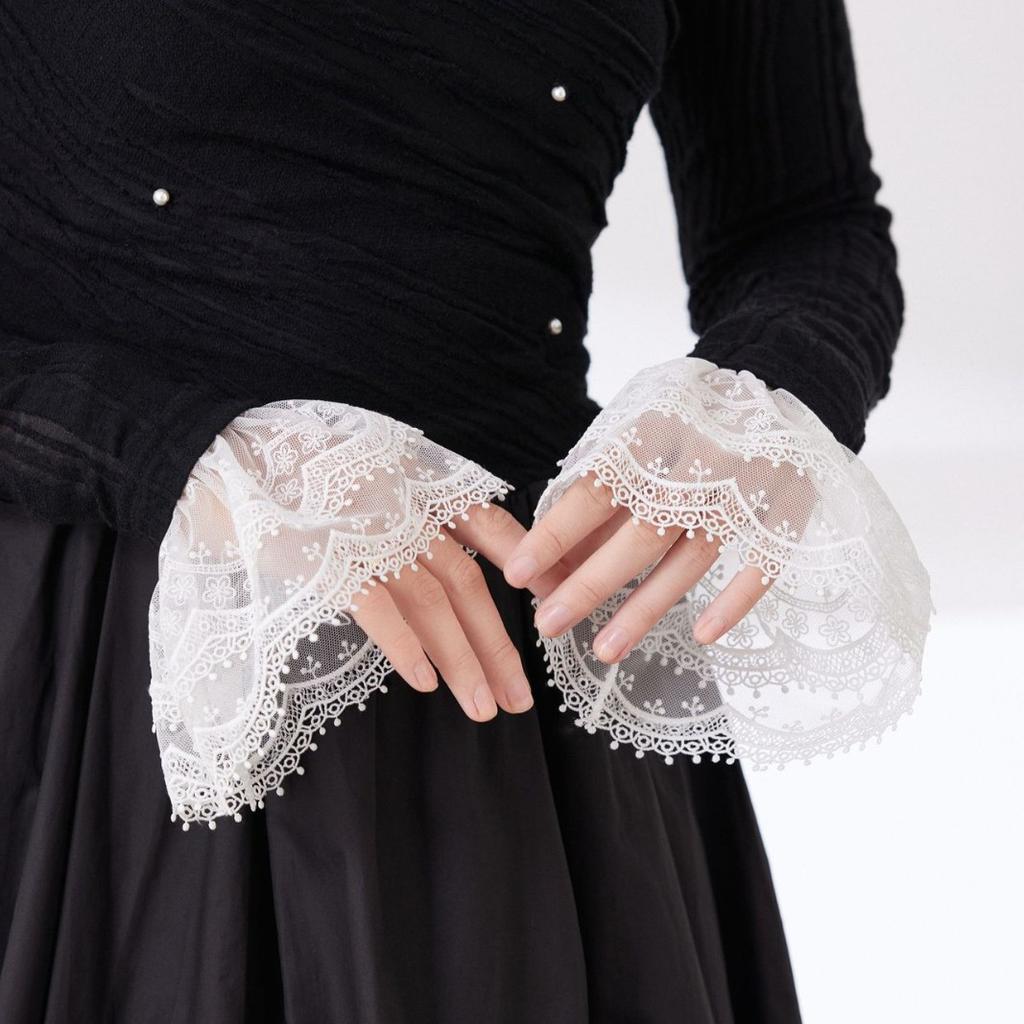 New Girls Shirt Detachable Sleeve for Womens Lace Floral Flared Fake Cuff Wristband Sweater False Sleeved Cuff Extension Gloves