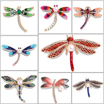 Spilla Libellula Color Diamante Goccia d'Olio Esagerata Lega Perla Insetto Corsage Strass