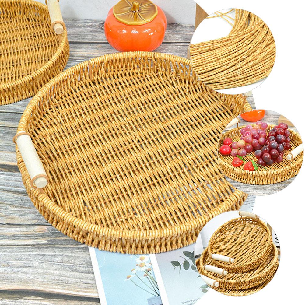 Woven Storage Basket Rustic Design for Fruits Snacks Bread Long-Lasting Home Kitchen Organizer Rattan Woven Basket
