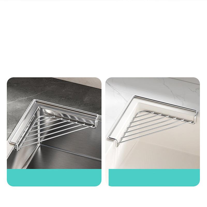 Stainless Steel Corner Sink Shelf With Triangular Open Wire Rack For Sponges Soap Plates Cups Dish Drying Rack Kitchen Counter