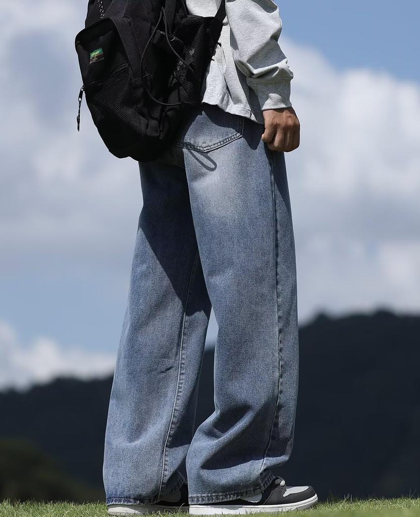 Bluefeel Wide Leg Plus and Straight Wide Leg Pants for Street and Dark Blue Men's Jeans, Sizes, Comfortable, Breathable, Hardwearing, Fit, Style,