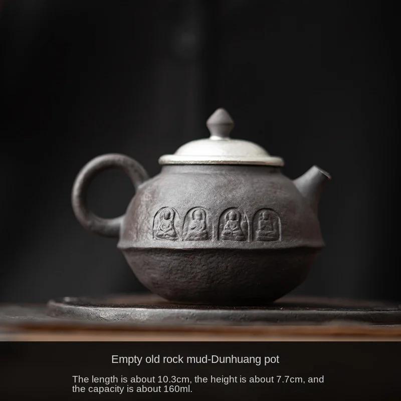 

Empty Zhai Old Rock Clay Dunhuang Pot Stoneware Handmade Silver Gilded Teapot Japanese Tea Making Device Tea Kettle Tea Infuser