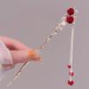 Retro Roter Haarstab Chinesischer Stil Hanfu Quaste Frauen Blumen Essstäbchen Legierung Haarnadel Frau Schmuck Haarspange Accessoires