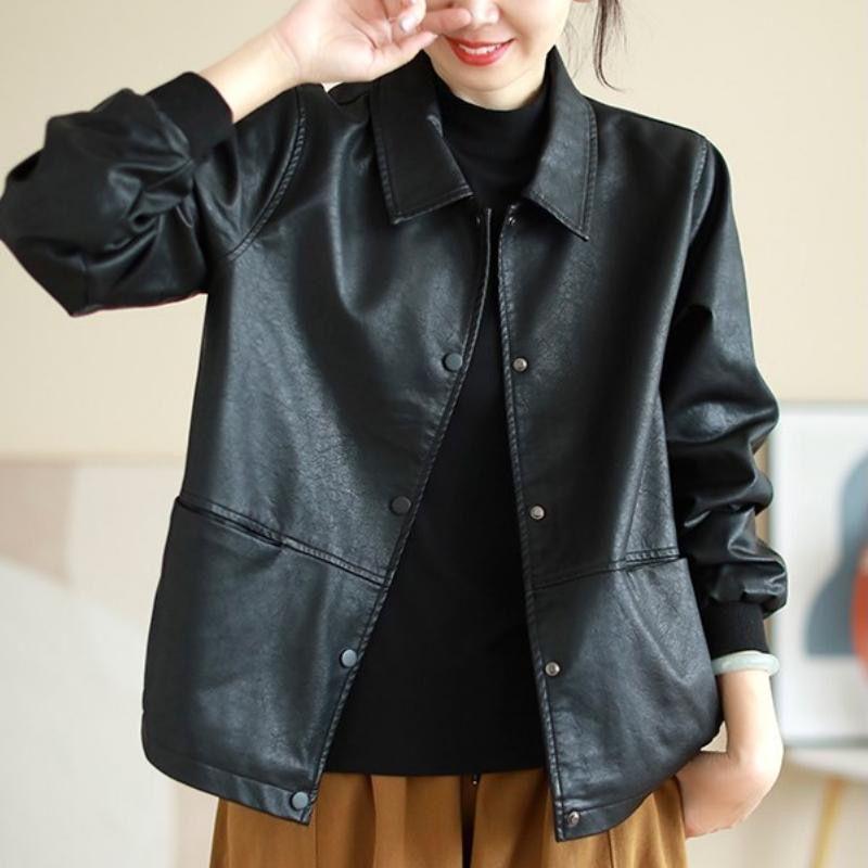 Fashionable PU Leather Jacket for Women - Casual Loose Fit for Spring & Autumn 2025