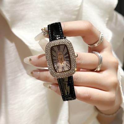Zegarki Vintage dla Kobiet Błyszczące Cyrkonie Kryształy Zegarek na Rękę Wodoodporny Skórzany Pasek Kwarcowe Zegarki Rzymskie Retro Relojes