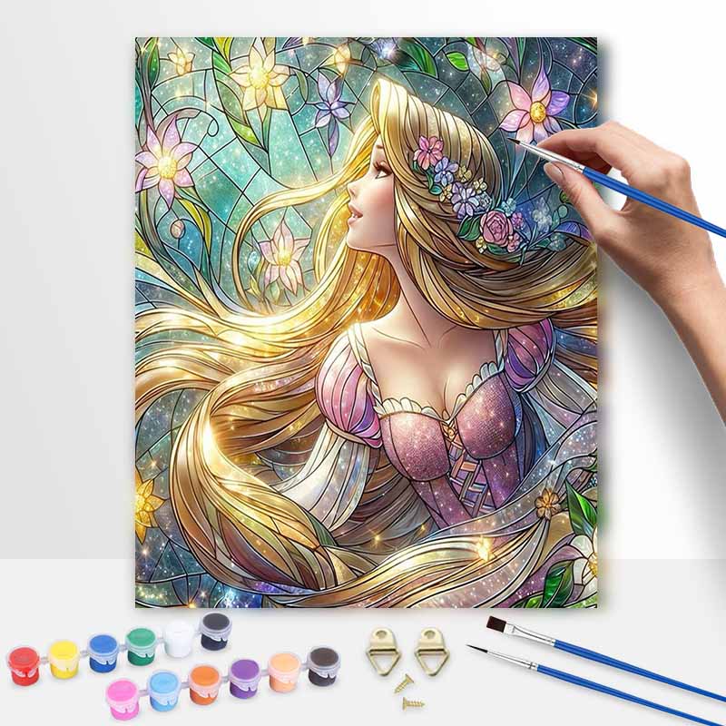 Disney Stained Glass Rapunzel Oil Painting Kit, Home Decor Handmade Gift for Art Lovers, Creative DIY Wall Art, Stunning Princess Craft