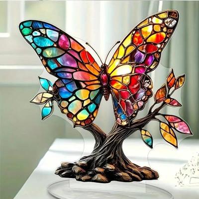 1PCS Colored Glass Butterfly And Tree of Life Decoration Exclusive Valentine's Day Home Office Decor Fashionable Ornament
