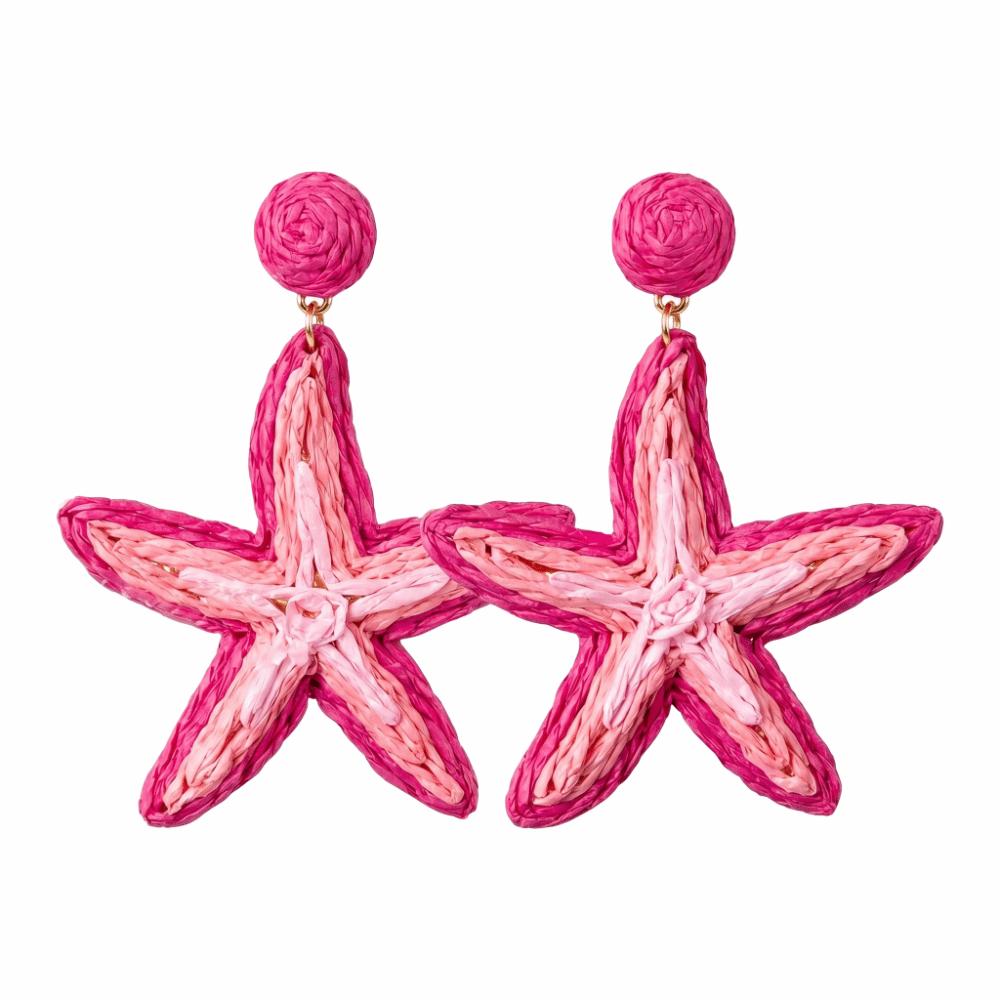 Straw Weaving Starfish Stud Earrings Bohemian Star Pendant Earrings  Vacation