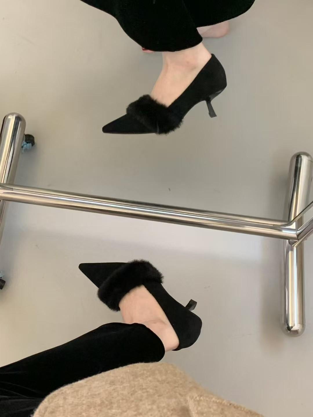 First encounter season black pointed bag shoes gentle shoes fluffy shoes 35