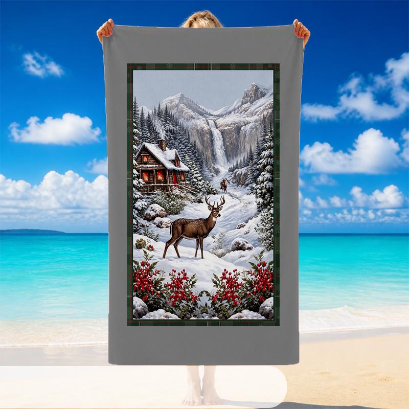 Christmas Printed Beach Towel Soft Quick Dry For Indoor Outdoor Home Use Holiday Gift
