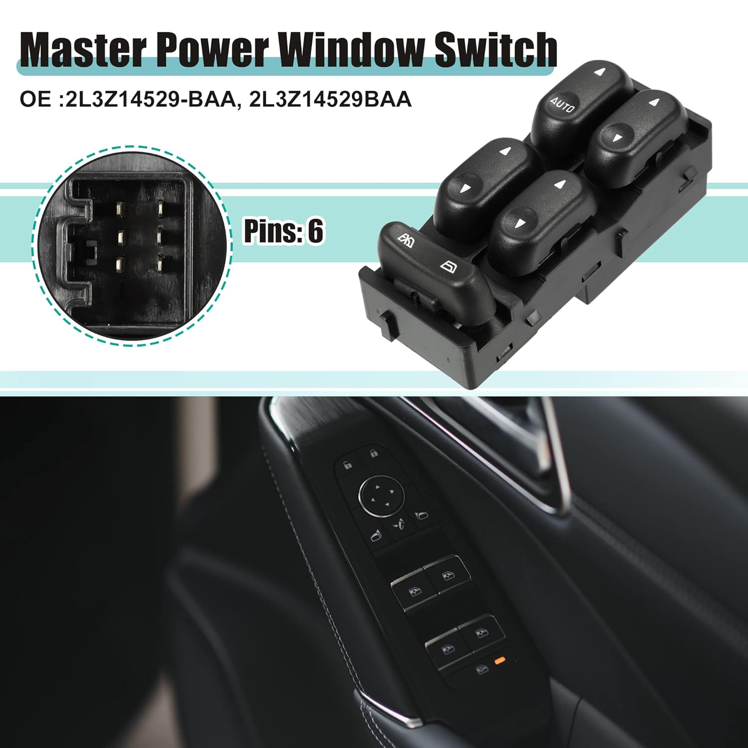 

ACROPIX Front Left Driver Side Master Power Window Switch Fit for Ford F-150 F150 2002 2003 2004 No.2L3Z14529BAA - Pack of 1 Black