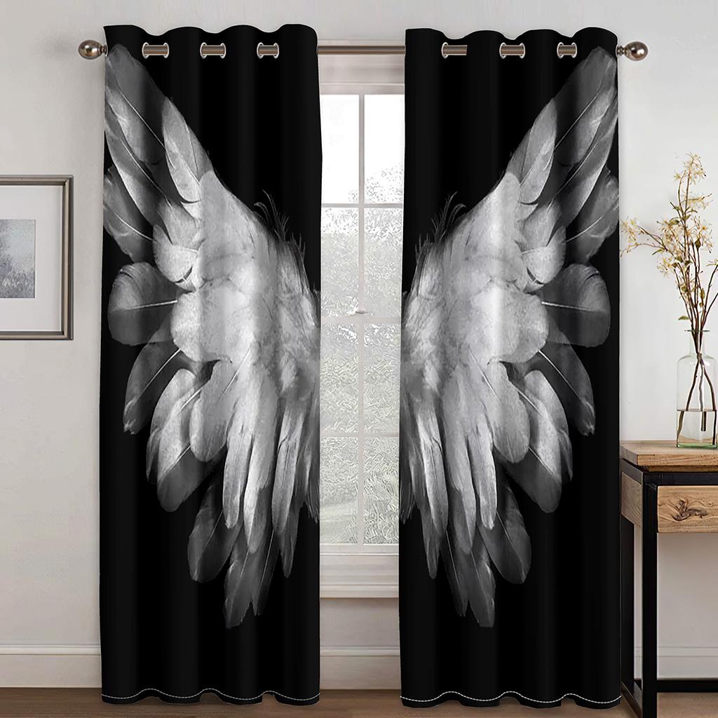3D Modern Angel Wings Black & White Sunshade Curtains 2 Panels Deluxe Living Room Bedroom Balcony Kitchen Decor