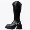 Chunky Platform Women High Boots Chain Leather High Heels Fashion Shoes 2025 Trend Designer Pumps Knee High Winter Botas Mujer