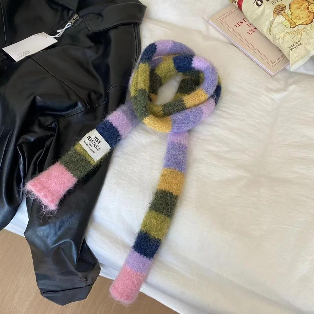Clothing Accessories Y2 Striped Scarf Warm Knitted Wool Neck Scarves Soft Sausage Thin Scarf Autumn Winter