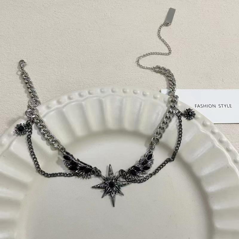 Punk Devil Wings Black Zircon Pendant Necklace For Men Women Gothic Hiphop Cool Dark Necklace Party Jewelry Accessories Gifts