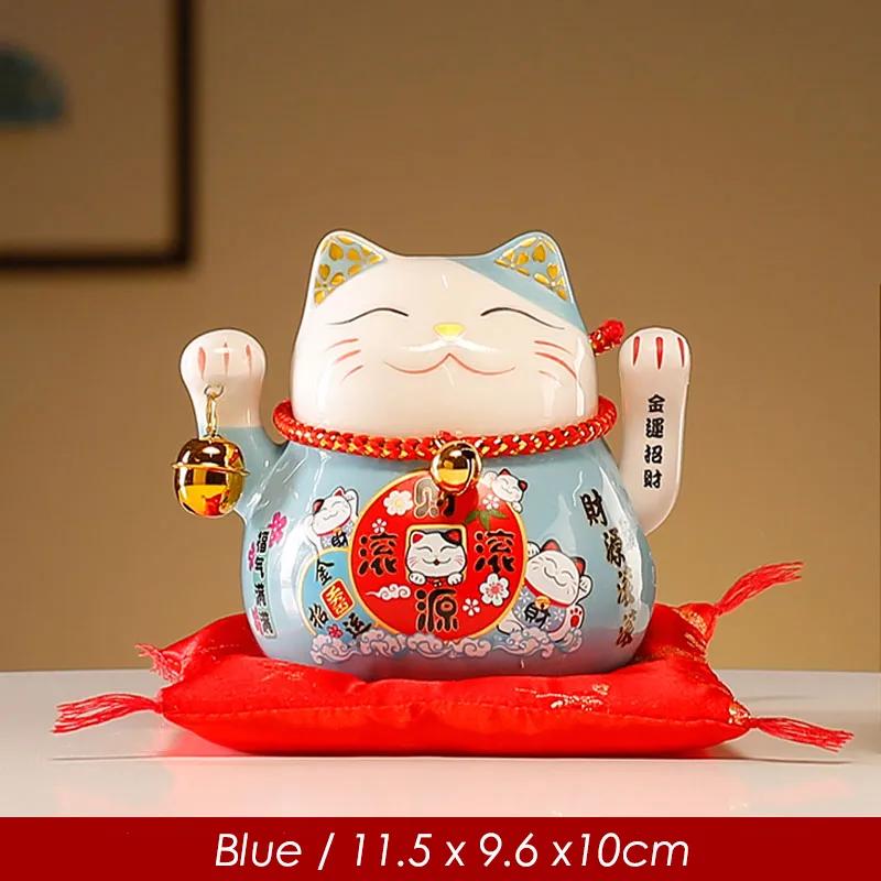 Ceramic Beckoning Lucky Cat Battery Powered Fortune Cat Waving Arm Maneki Neko Gift Idea Box Home Use Decoration Best Centerpiece 45