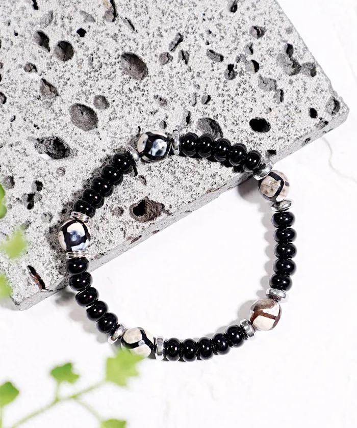 Black Beige Mix Bead Bracelet (PLT-BR-053_BK)