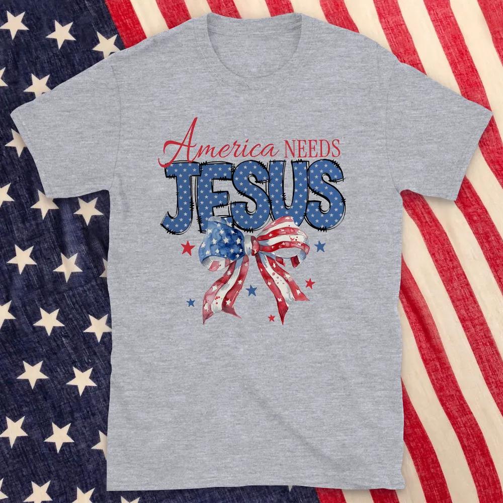 America Needs Jesus Christian TShirt Mens and Womens Short Sleeve Cotton Tees Retro HipHop Tops Summer Blouse Men Clothing