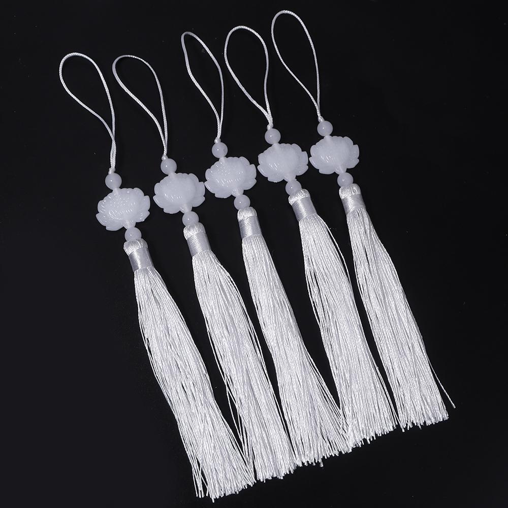 10pcs 23cm Tassel Silk Fringe Trim Colorful Handmade White Jade Lotus Tassels For DIY Bookmarks Souvenir Home Party Gift Decor