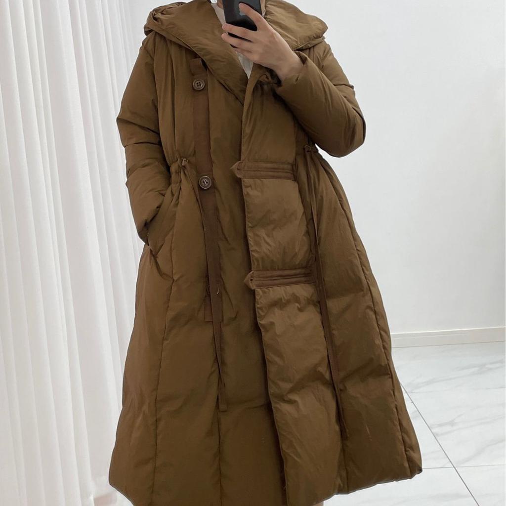 Autumn and winter new down jackets women's medium and long over-knee high-end white duck down loose single-breasted temperament jacket